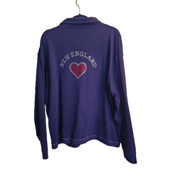 New England Sports Lover's Dream Navy Rhinestone Full Zip Sweatshirt Size 1X - Picture 2 of 9